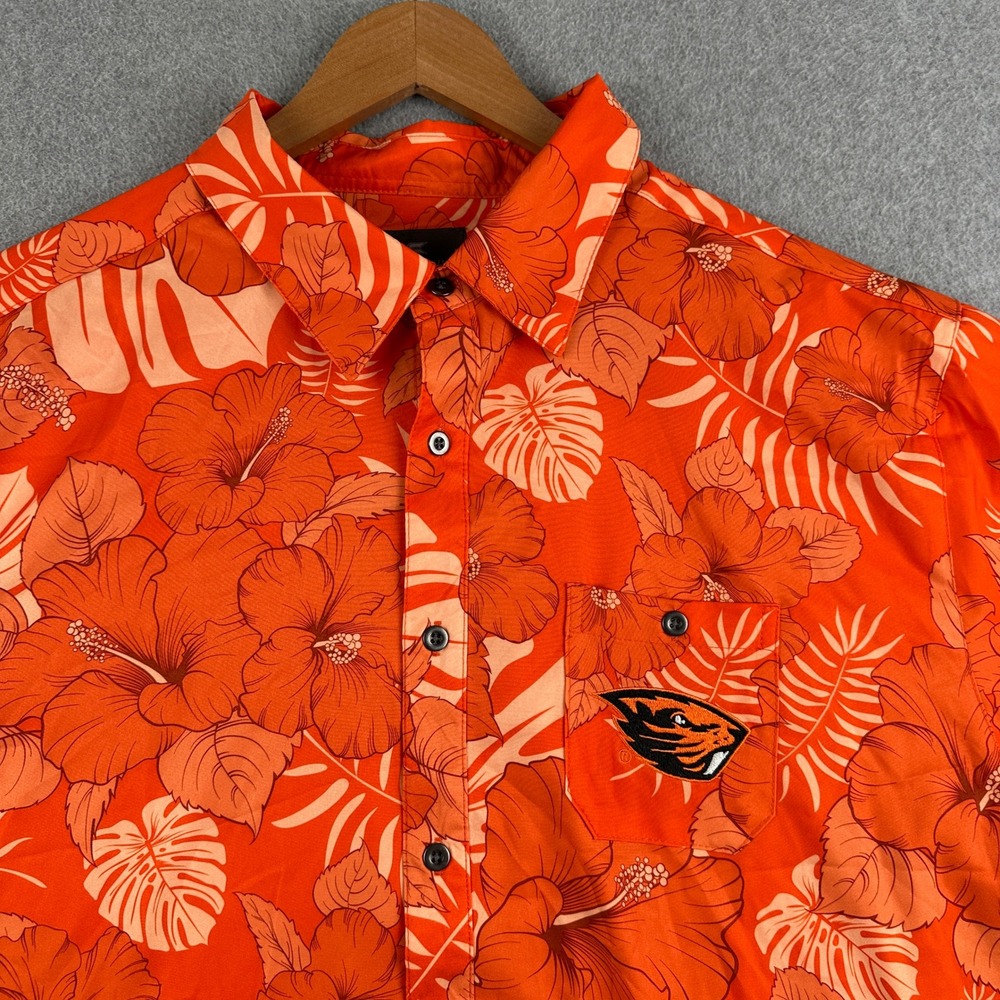 Oregon State Shirt Mens XXL Orange NCAA Football Floral Button Down Colosseum